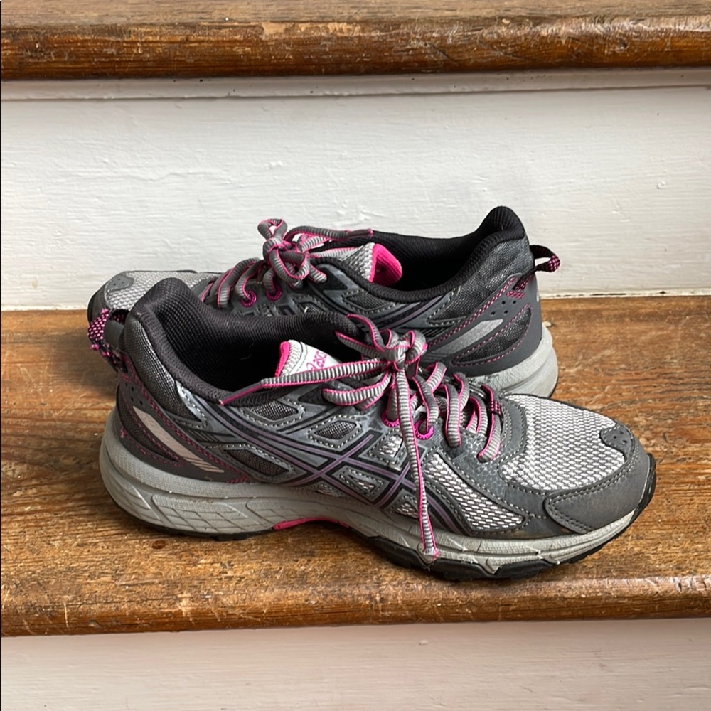Asics Gray and Pink Athletic Shoes with Mesh Upper